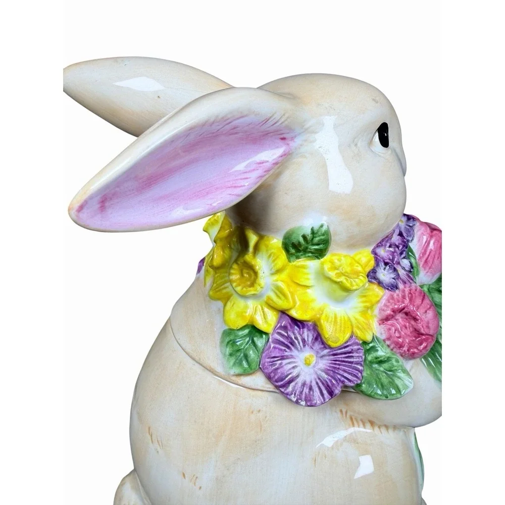 Harry & David Easter Bunny Cookie Jar Floral Rabbit Ceramic‎ Canister Spring